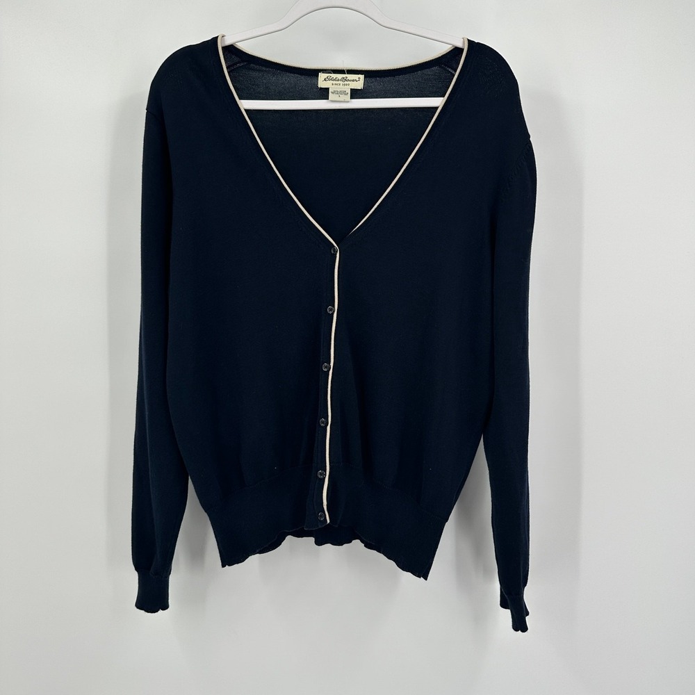 Eddie Bauer Womens Preppy Old Money Cardigan Sweater‎ Size L Tennis Minimalist